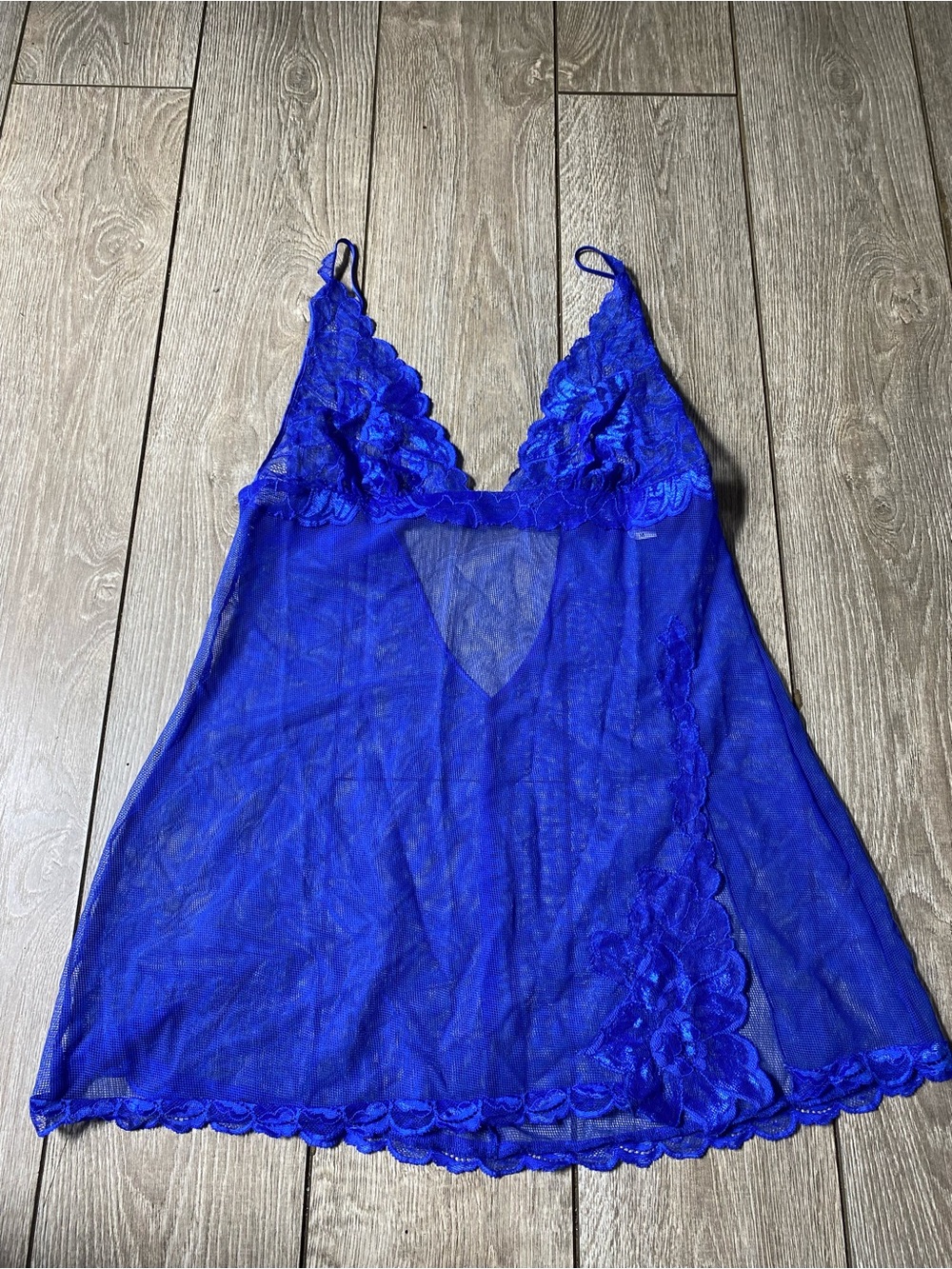 Victoria's Secret Royal Blue Lace Mesh Babydoll Lingerie Chemise Slip Dress M